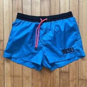 Diesel Beachwear Swim Trunks Shorts Blue Black Drawstring Men Size Medium